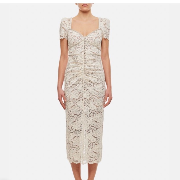 NWT SELF-PORTRAIT Cream Cord Lace Midi Dress - Picture 3 of 6